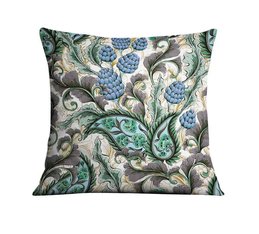 Blue and Green Botanical Vine Pattern Throw Pillow Cover