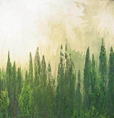 Green Pine Forest Watercolor Landscape