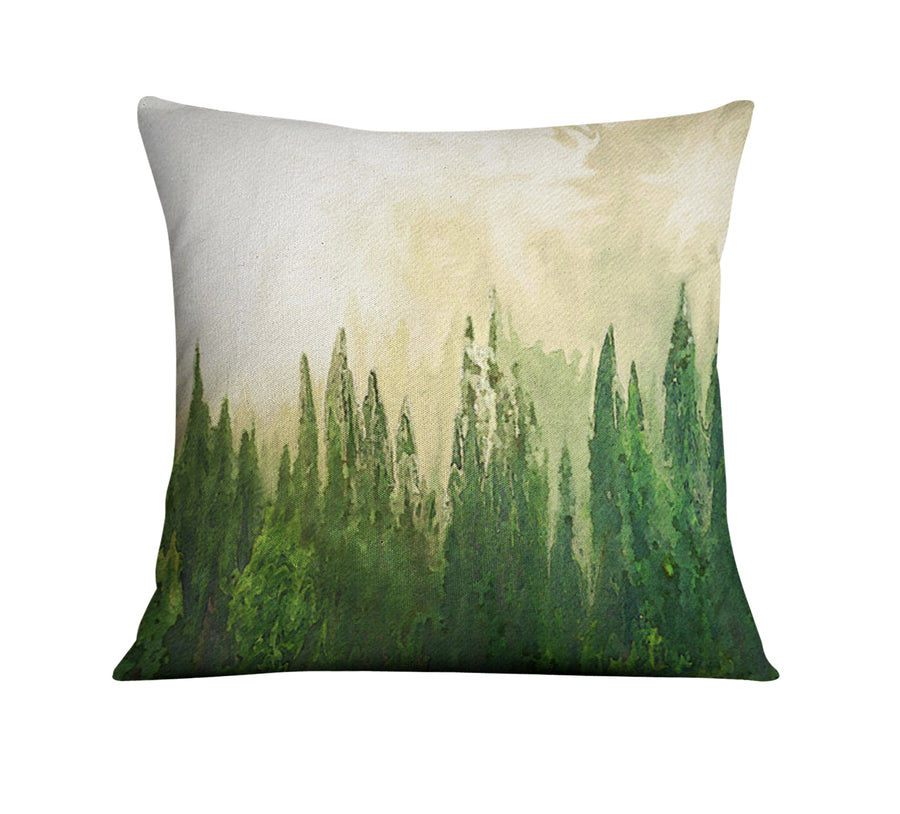 Green Pine Forest Watercolor Landscape Throw Pillow Cover