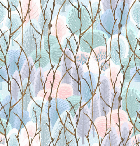 Pink Branch and Bird Botanical Pattern