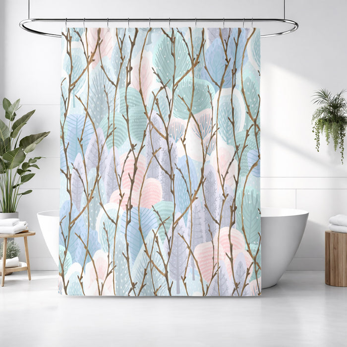 Pink Branch and Bird Botanical Pattern Shower Curtain