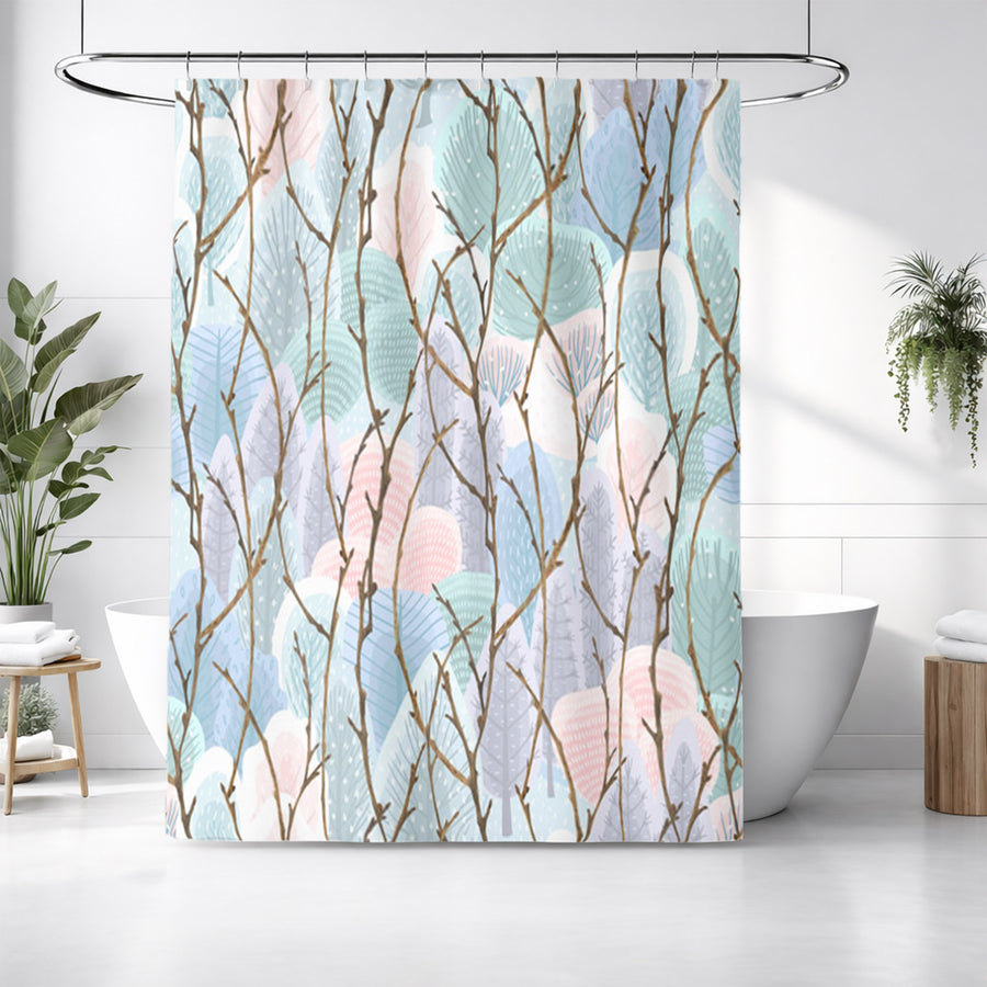 Pink Branch and Bird Botanical Pattern Shower Curtain