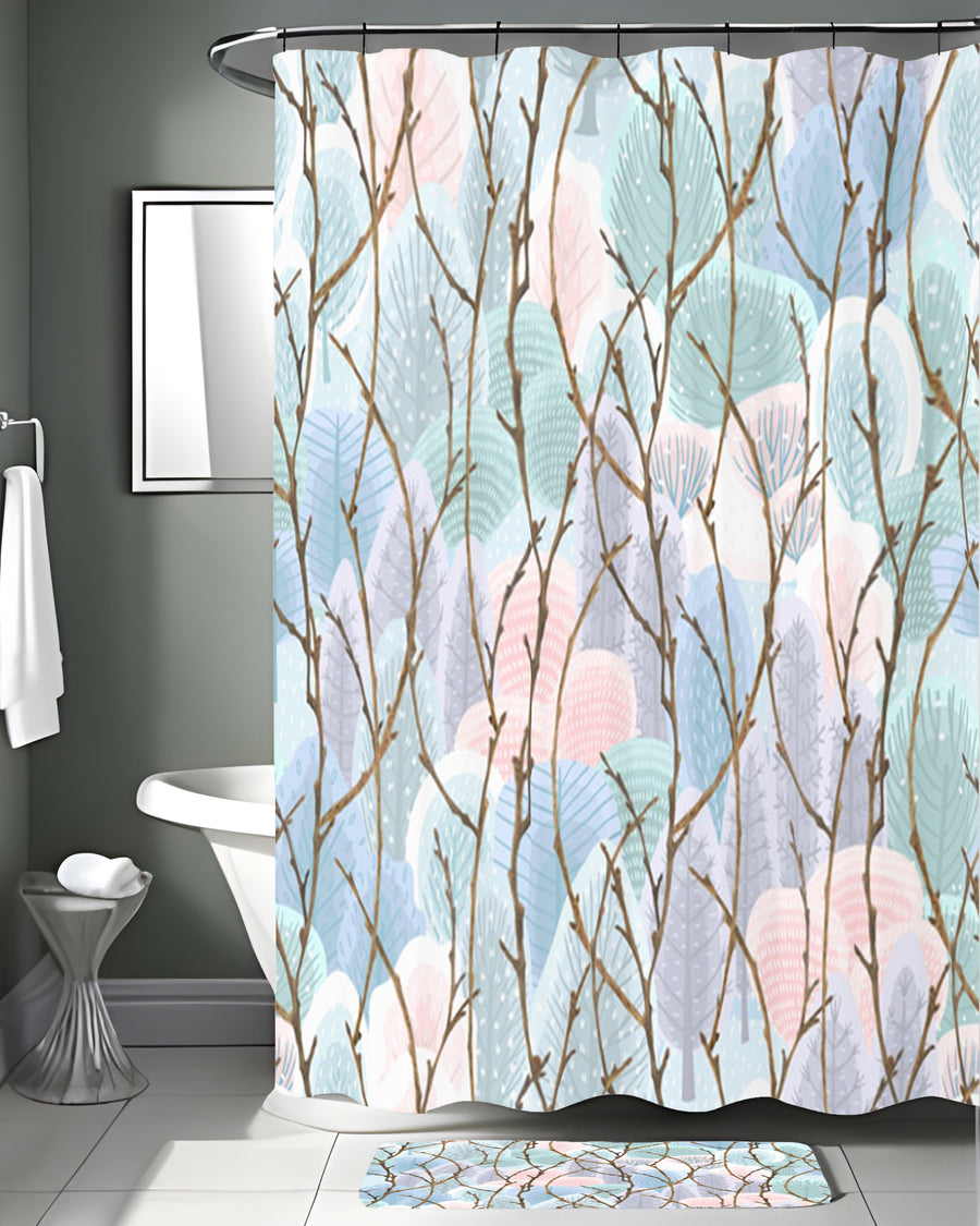 Pink Branch and Bird Botanical Pattern Shower Curtain