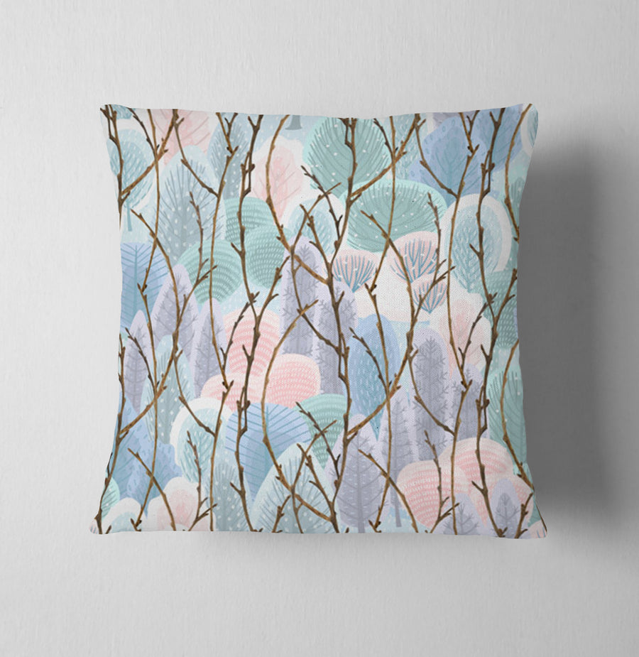 Pink Branch and Bird Botanical Pattern Throw Pillow Cover