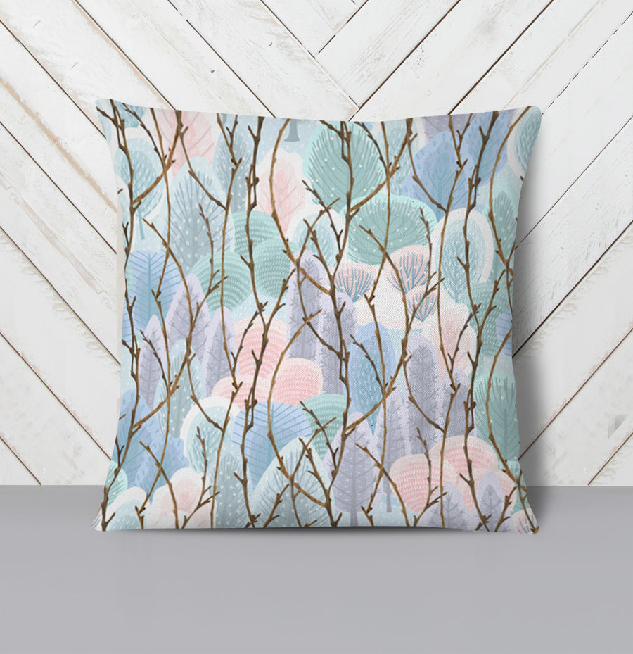 Pink Branch and Bird Botanical Pattern Throw Pillow Cover