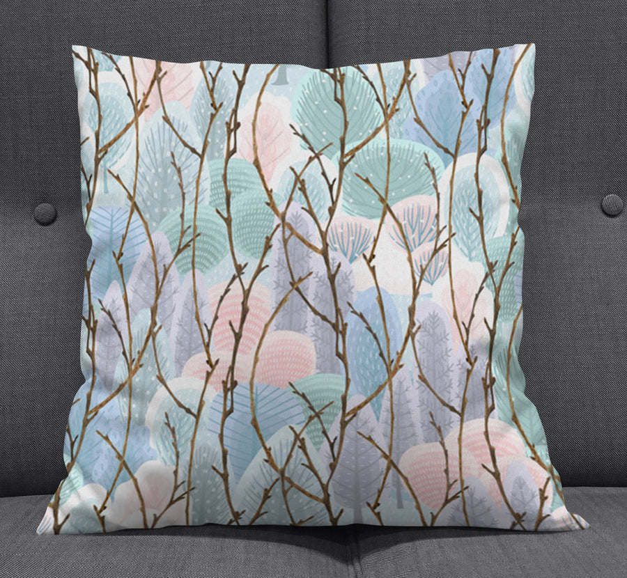 Pink Branch and Bird Botanical Pattern Throw Pillow Cover