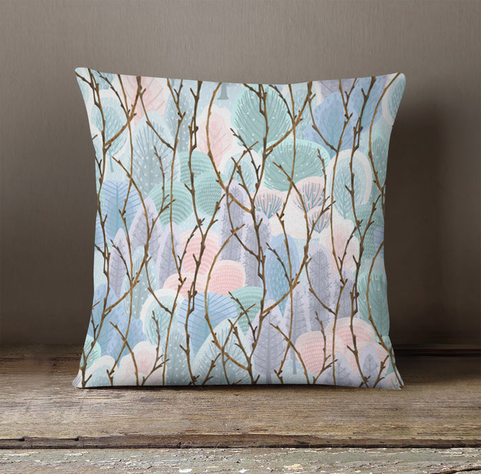 Pink Branch and Bird Botanical Pattern Throw Pillow Cover