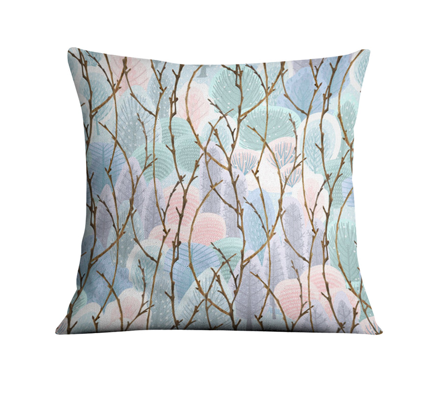 Pink Branch and Bird Botanical Pattern Throw Pillow Cover