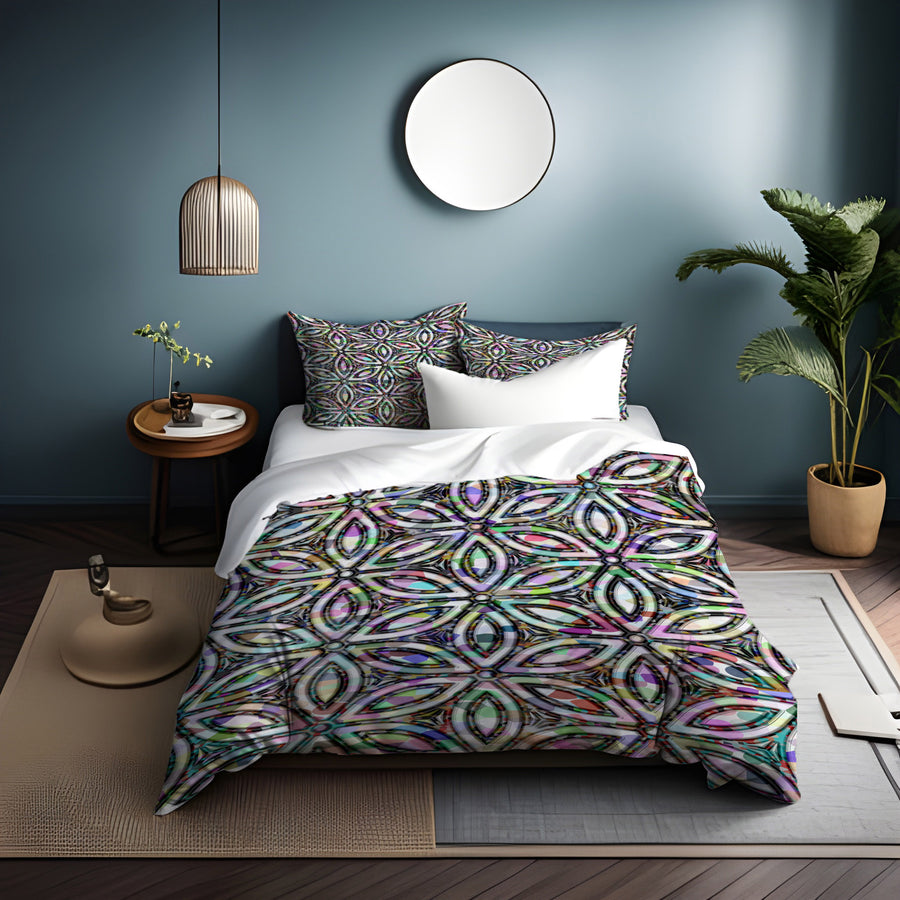 Purple and Teal Kaleidoscope Geometric Pattern Duvet Cover
