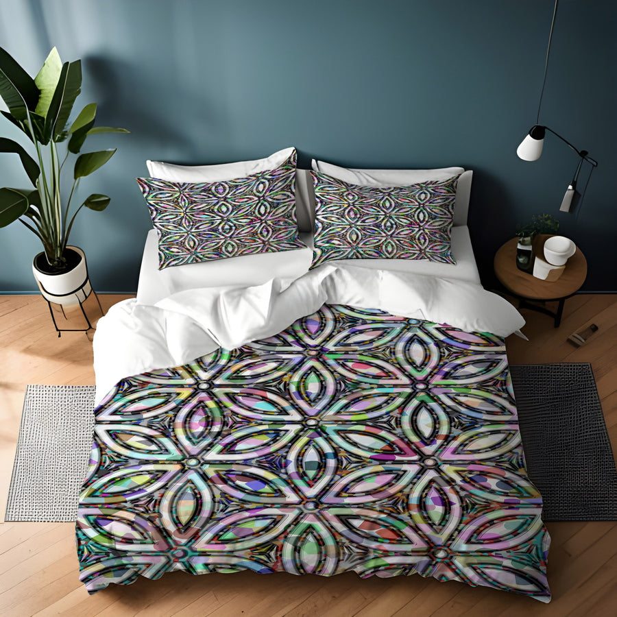 Purple and Teal Kaleidoscope Geometric Pattern Duvet Cover