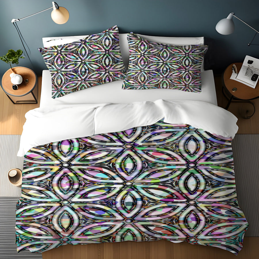 Purple and Teal Kaleidoscope Geometric Pattern Duvet Cover