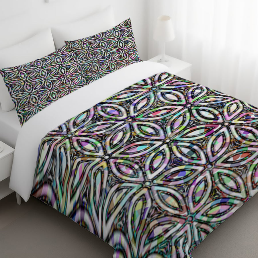 Purple and Teal Kaleidoscope Geometric Pattern Duvet Cover