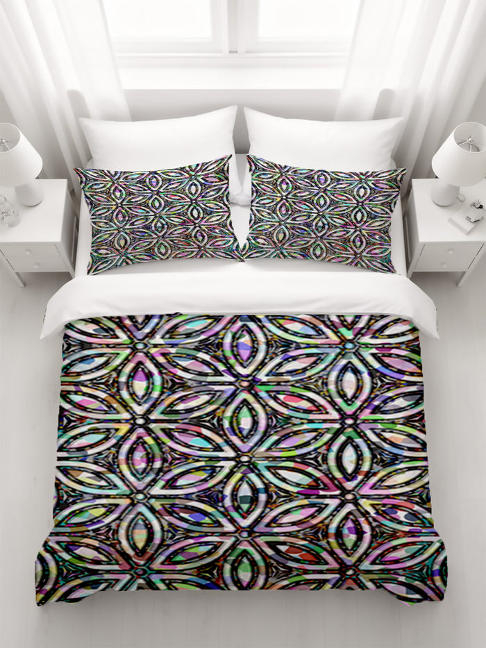 Purple and Teal Kaleidoscope Geometric Pattern Duvet Cover