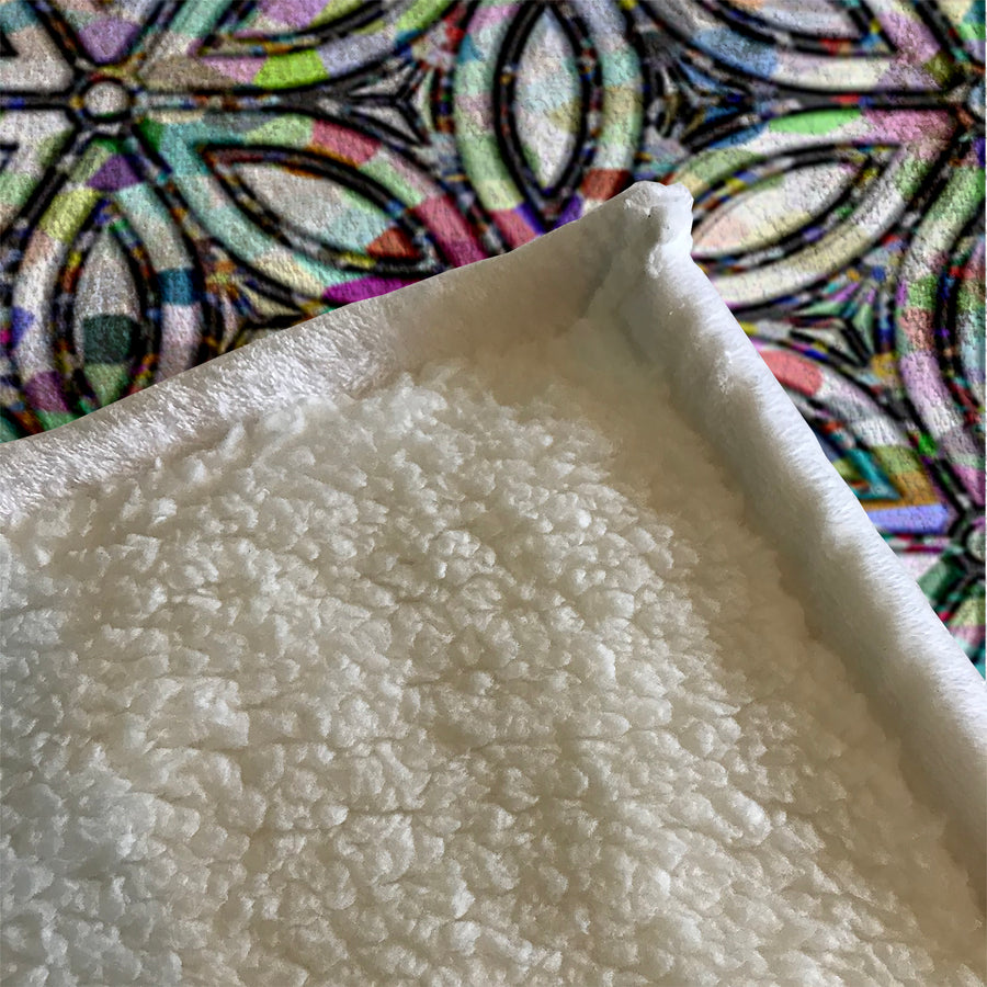Purple and Teal Kaleidoscope Geometric Pattern Fleece Sherpa Blanket