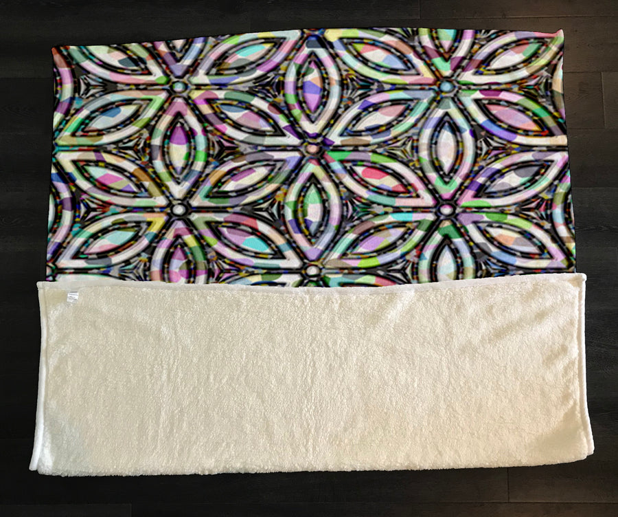 Purple and Teal Kaleidoscope Geometric Pattern Fleece Sherpa Blanket