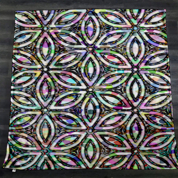 Purple and Teal Kaleidoscope Geometric Pattern Fleece Sherpa Blanket