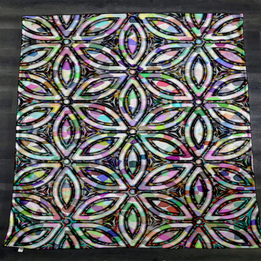 Purple and Teal Kaleidoscope Geometric Pattern Fleece Sherpa Blanket