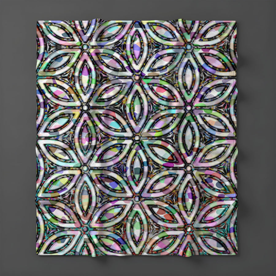 Purple and Teal Kaleidoscope Geometric Pattern Fleece Sherpa Blanket