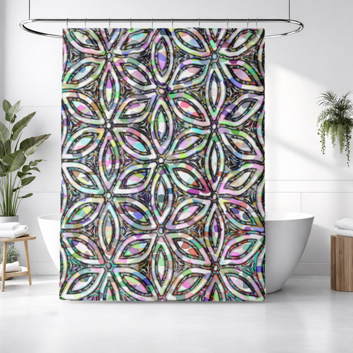 Purple and Teal Kaleidoscope Geometric Pattern Shower Curtain