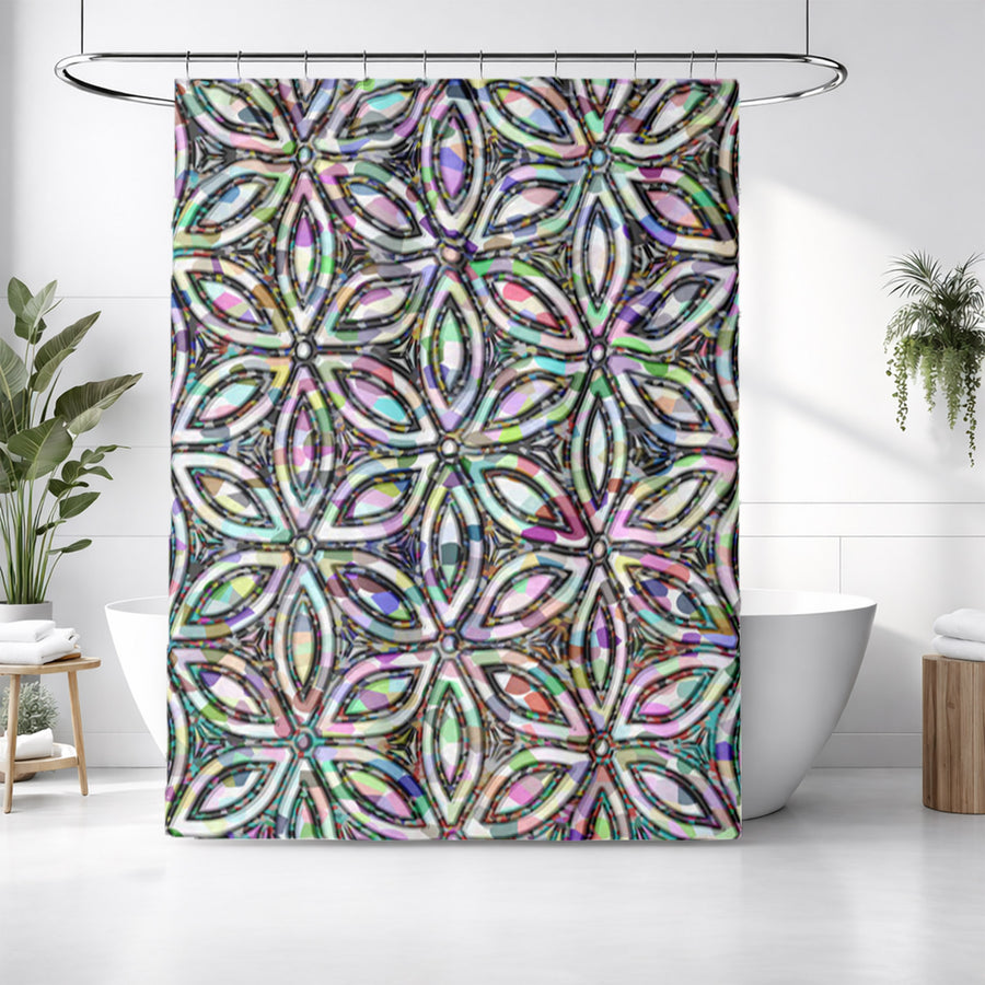 Purple and Teal Kaleidoscope Geometric Pattern Shower Curtain