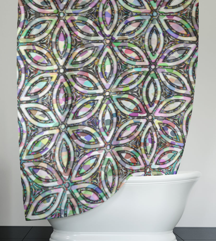 Purple and Teal Kaleidoscope Geometric Pattern Shower Curtain