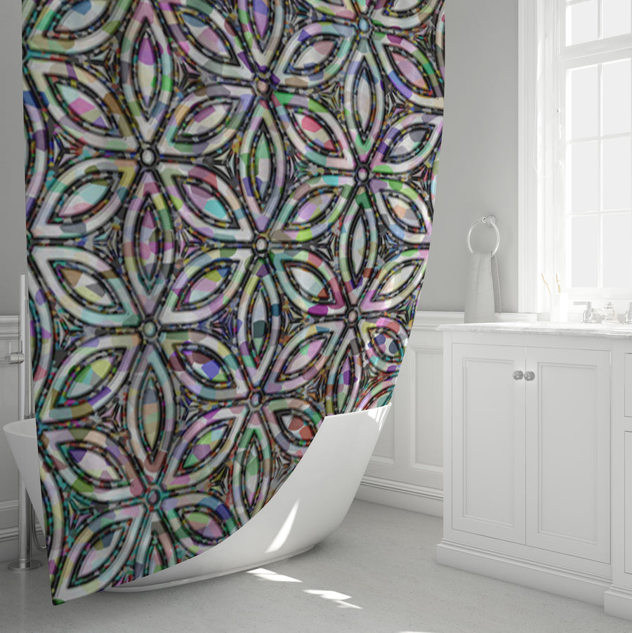 Purple and Teal Kaleidoscope Geometric Pattern Shower Curtain