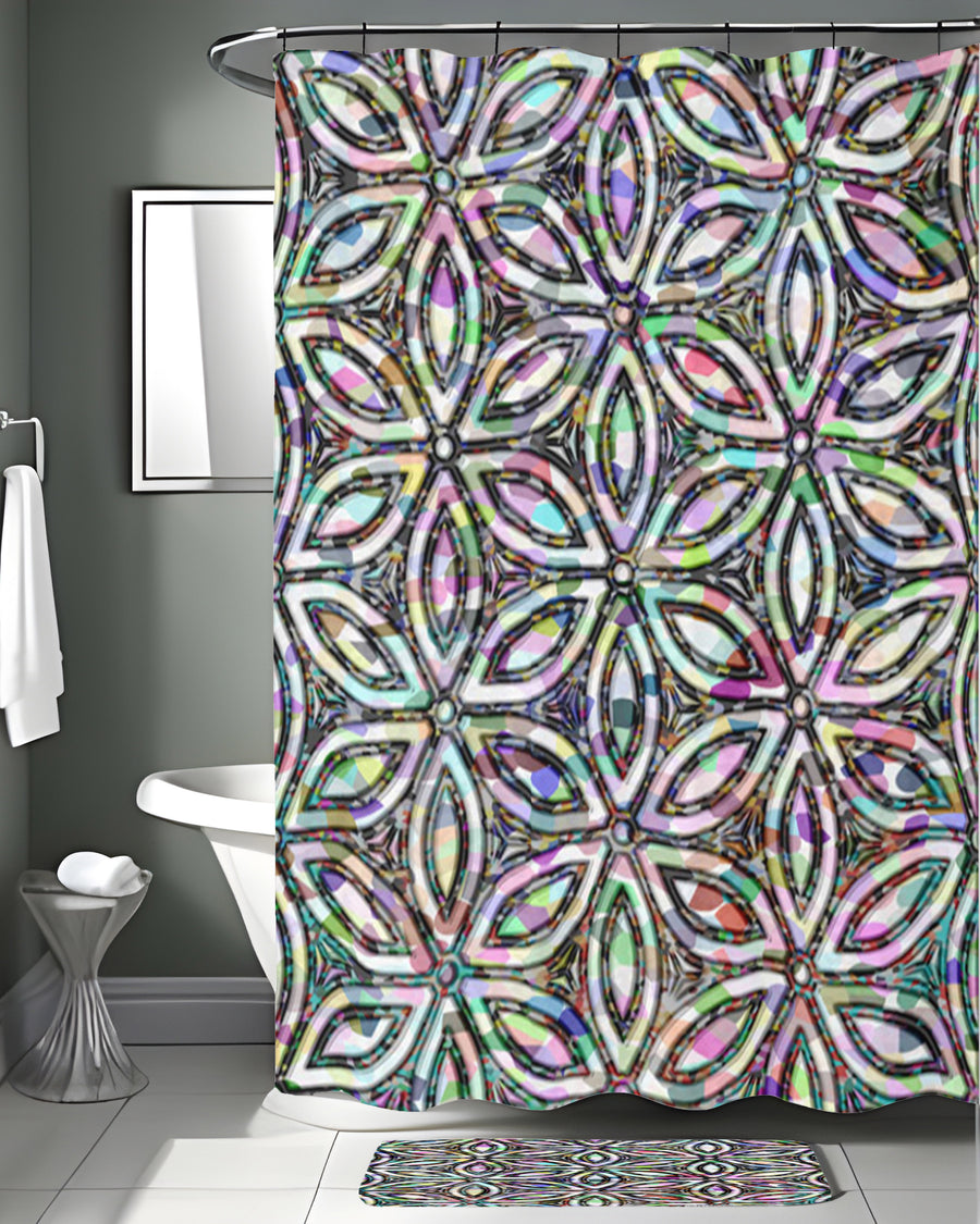 Purple and Teal Kaleidoscope Geometric Pattern Shower Curtain