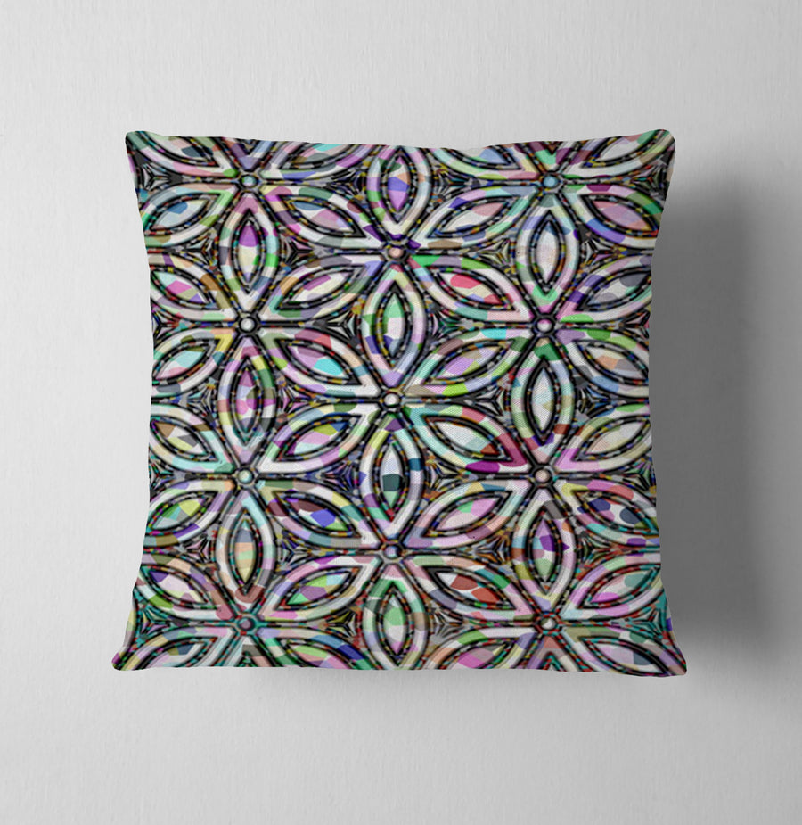 Purple and Teal Kaleidoscope Geometric Pattern Throw Pillow Cover