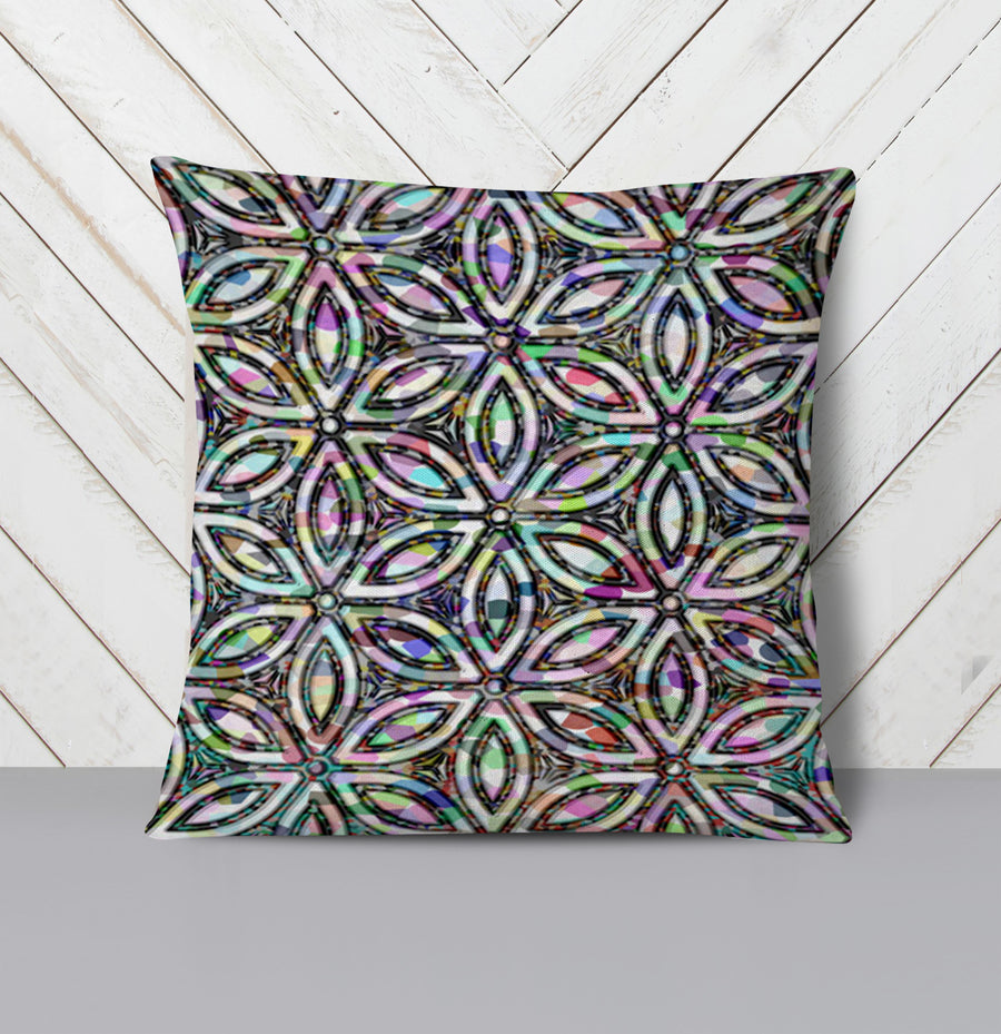 Purple and Teal Kaleidoscope Geometric Pattern Throw Pillow Cover