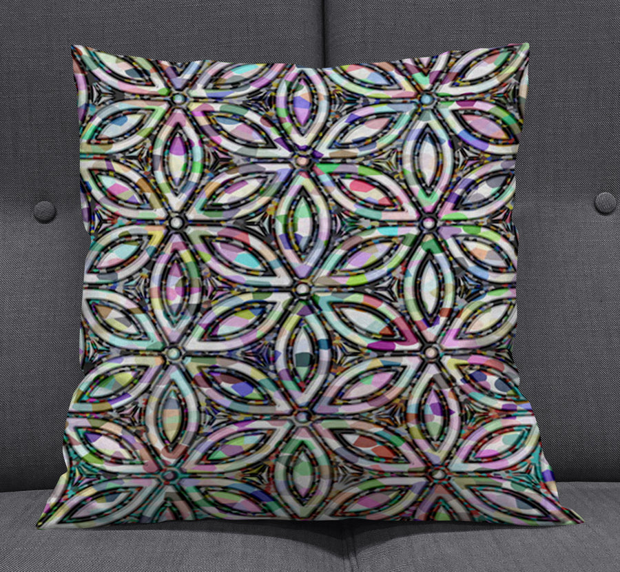 Purple and Teal Kaleidoscope Geometric Pattern Throw Pillow Cover