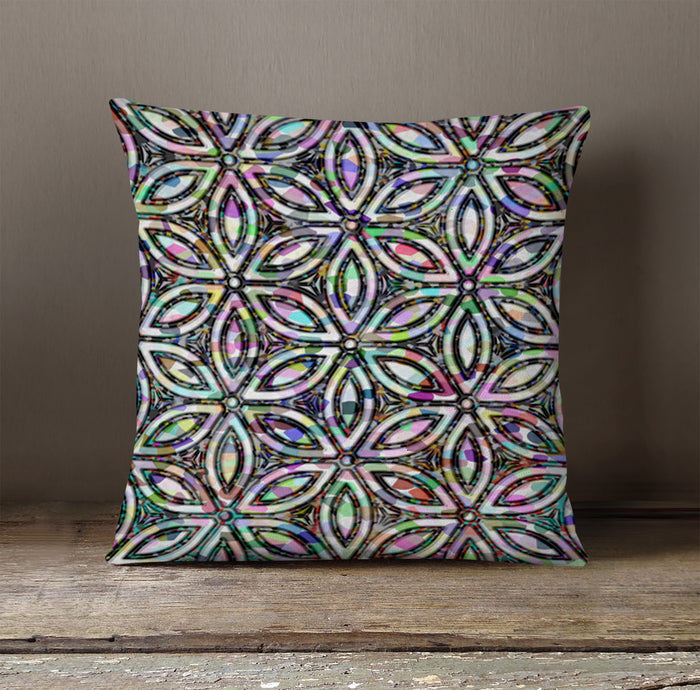Purple and Teal Kaleidoscope Geometric Pattern Throw Pillow Cover