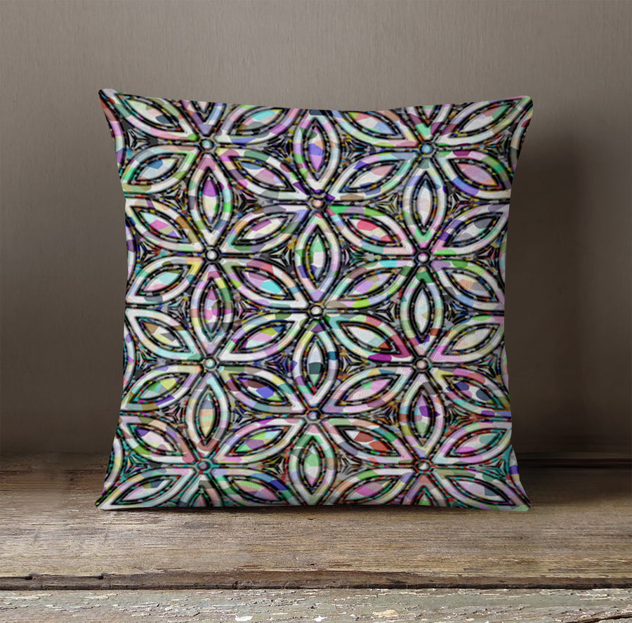 Purple and Teal Kaleidoscope Geometric Pattern Throw Pillow Cover