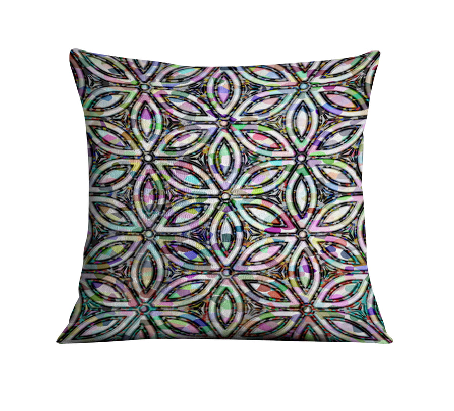 Purple and Teal Kaleidoscope Geometric Pattern Throw Pillow Cover