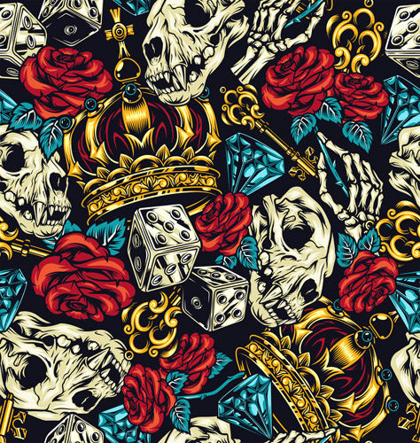 Red Rose and Crown Gothic Floral Pattern