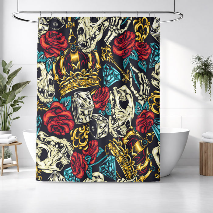 Red Rose and Crown Gothic Floral Pattern Shower Curtain