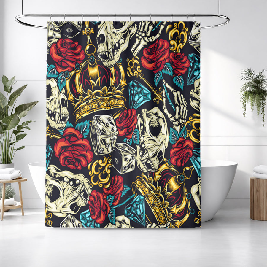 Red Rose and Crown Gothic Floral Pattern Shower Curtain