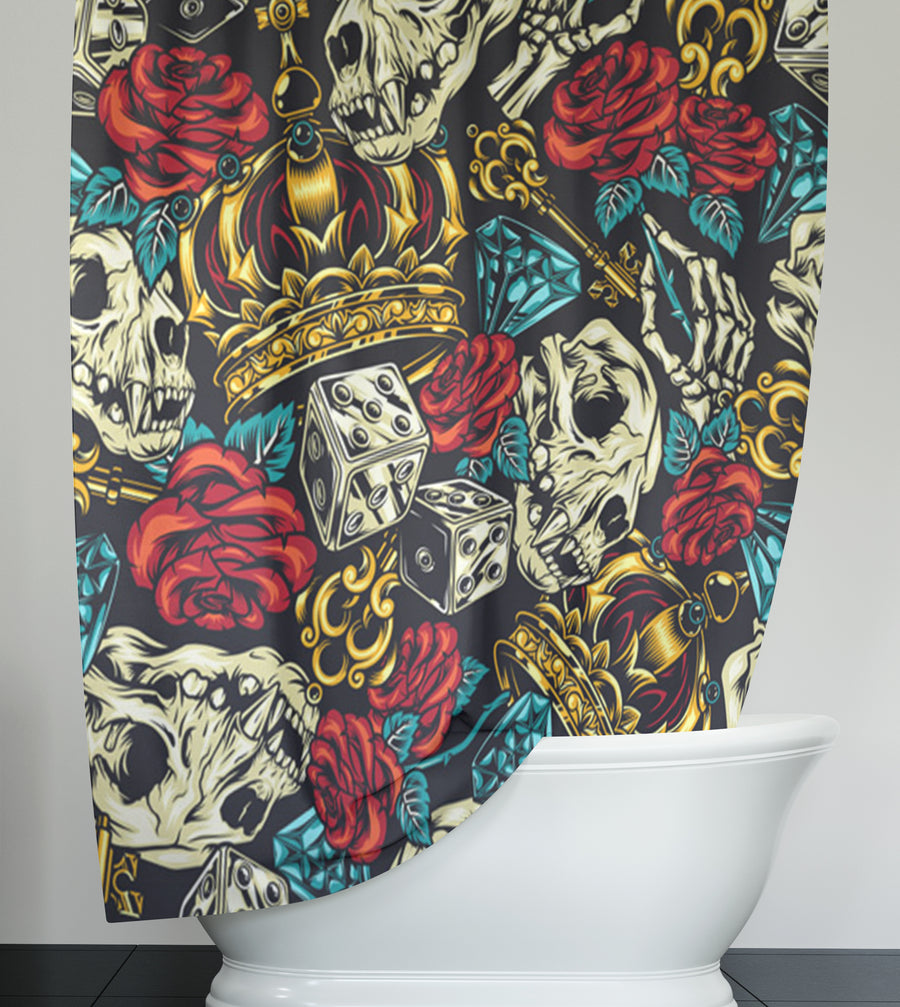Red Rose and Crown Gothic Floral Pattern Shower Curtain