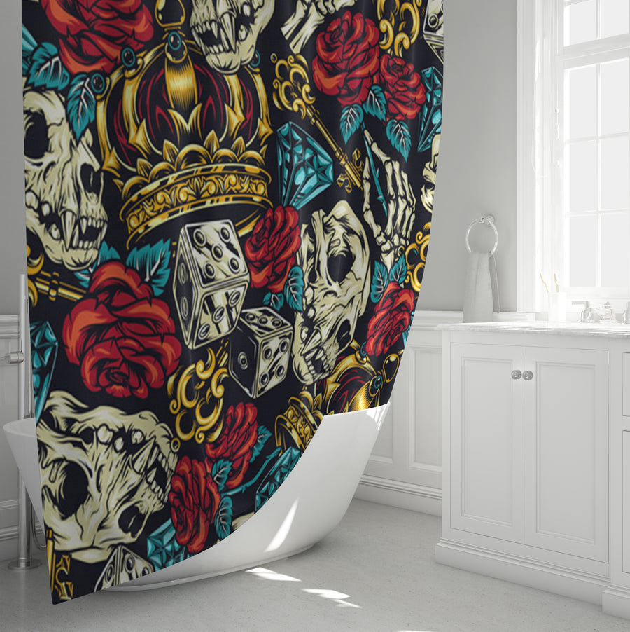 Red Rose and Crown Gothic Floral Pattern Shower Curtain