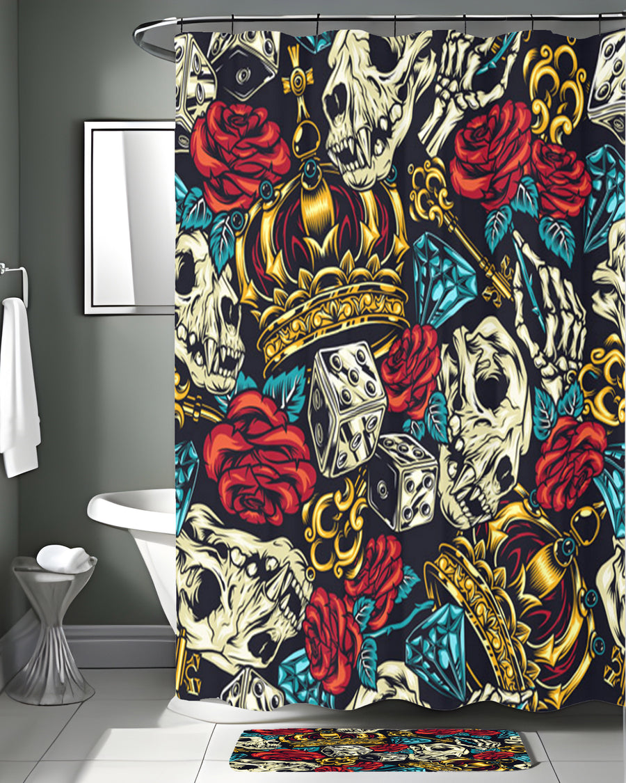 Red Rose and Crown Gothic Floral Pattern Shower Curtain