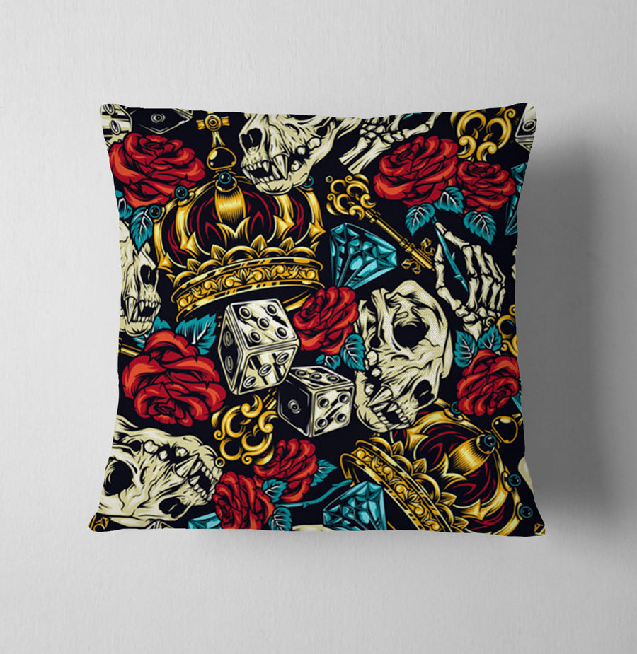 Red Rose and Crown Gothic Floral Pattern Throw Pillow Cover