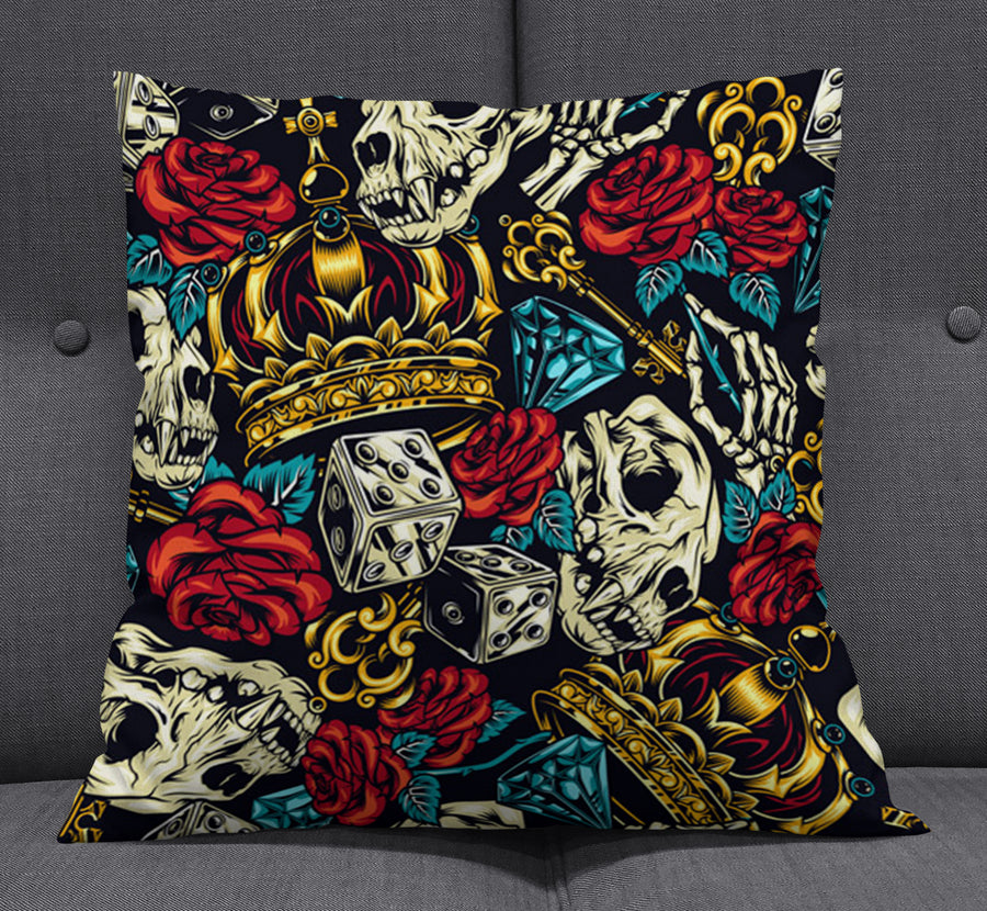 Red Rose and Crown Gothic Floral Pattern Throw Pillow Cover