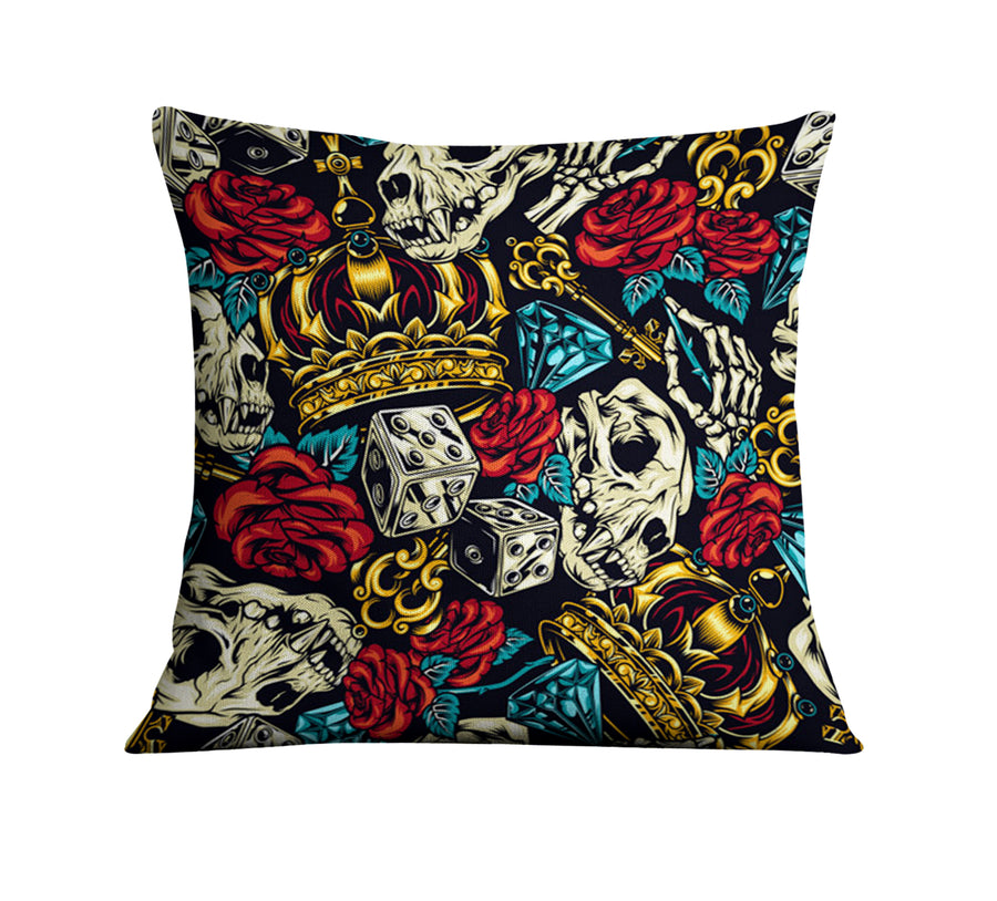 Red Rose and Crown Gothic Floral Pattern Throw Pillow Cover
