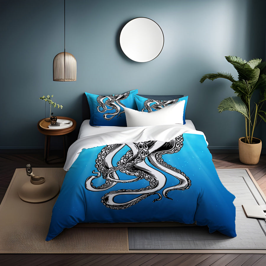 Silver Octopus Ocean Illustration Artwork Duvet Cover
