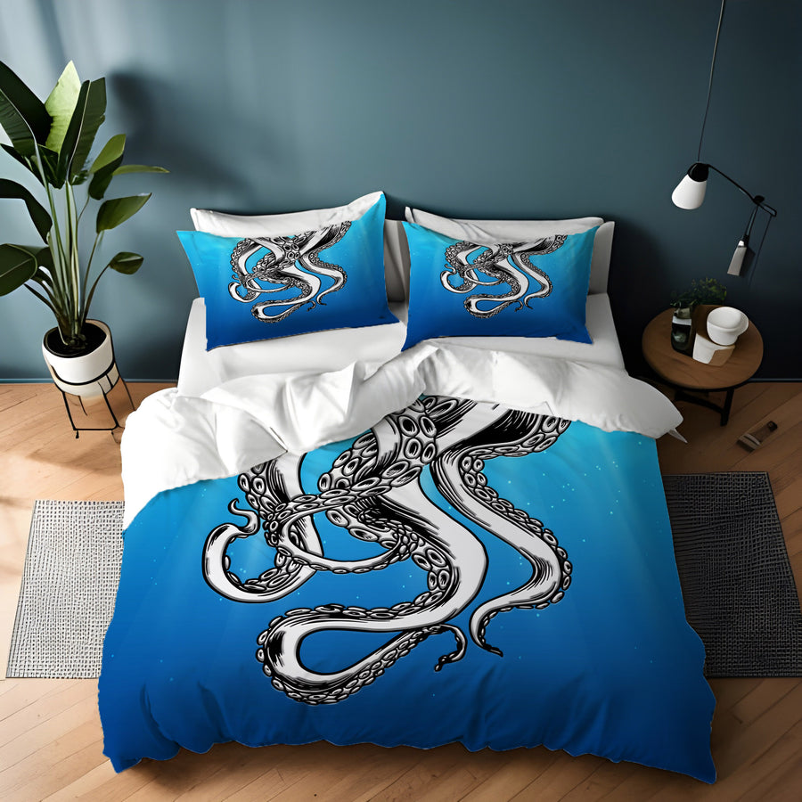 Silver Octopus Ocean Illustration Artwork Duvet Cover