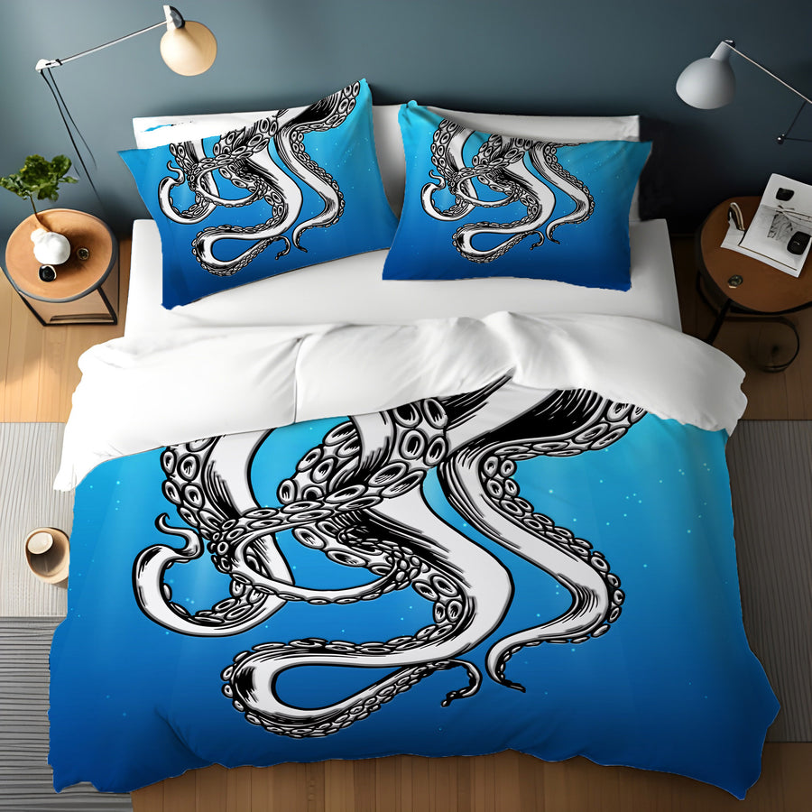 Silver Octopus Ocean Illustration Artwork Duvet Cover