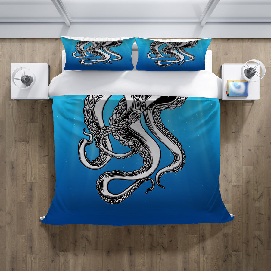 Silver Octopus Ocean Illustration Artwork Duvet Cover