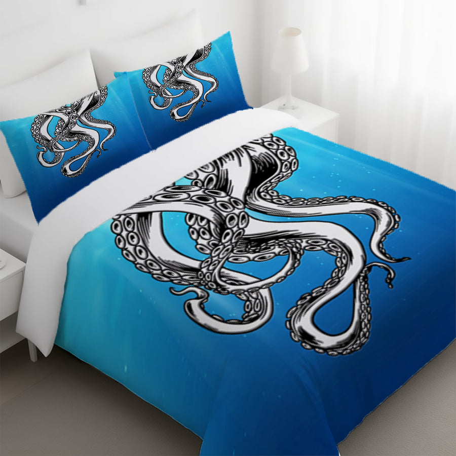 Silver Octopus Ocean Illustration Artwork Duvet Cover