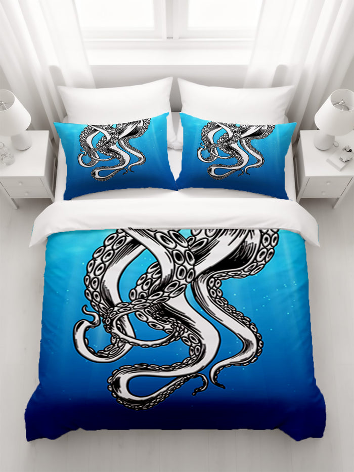 Silver Octopus Ocean Illustration Artwork Duvet Cover