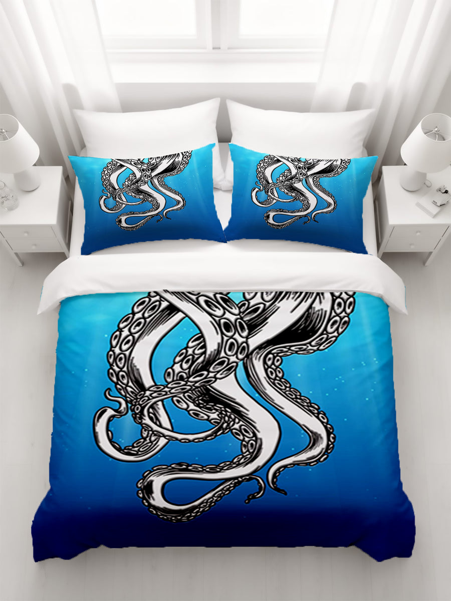 Silver Octopus Ocean Illustration Artwork Duvet Cover