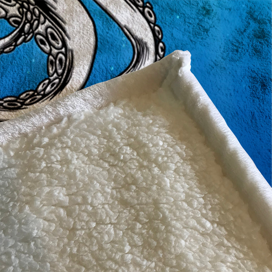 Silver Octopus Ocean Illustration Artwork Fleece Sherpa Blanket